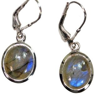 Labradorite Oval Leverback Earrings